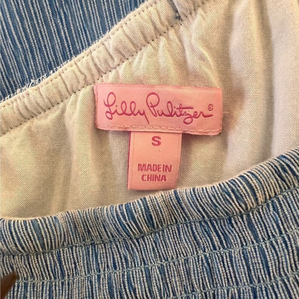 LILLY PULITZER Emmeline Dress Seersucker Lapis Blue Off One Shoulder Mini Sz S - Picture 6 of 9